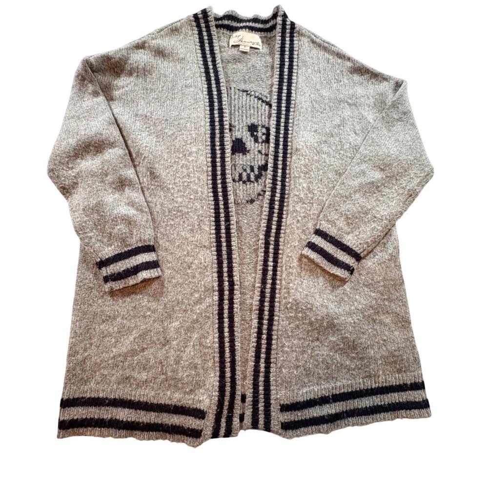 Vintage Havana Skull Cardigan Womens Small Gray Wool Blend Varsity Stripe Knit